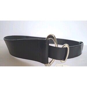 Vtg Avignon Leather Wide Statement Belt Large Black Silver Buckle USA Made Y2K